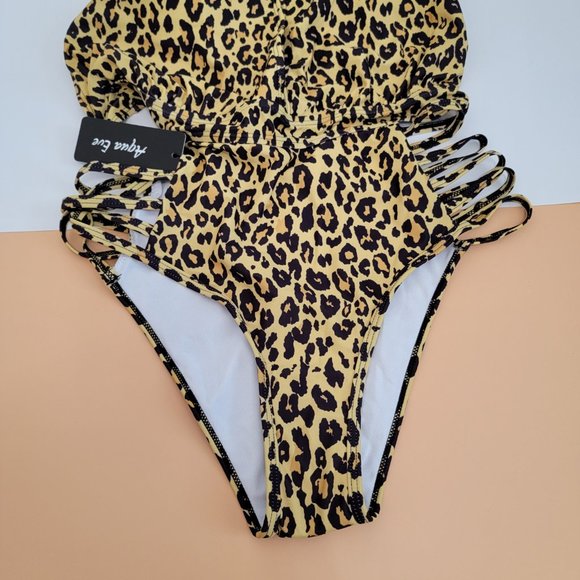 Aqua Eve Women Sexy One Piece Swimsuit Halter Plunge V Neck Cutout  NWT - Picture 5 of 12